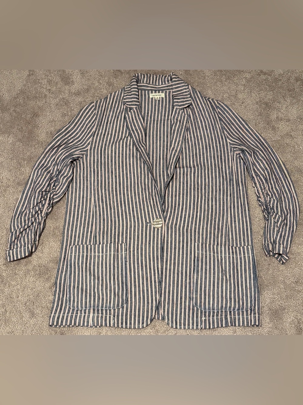 Max Studio Women’s Striped Ruched Sleeves Linen Blazer Size Medium